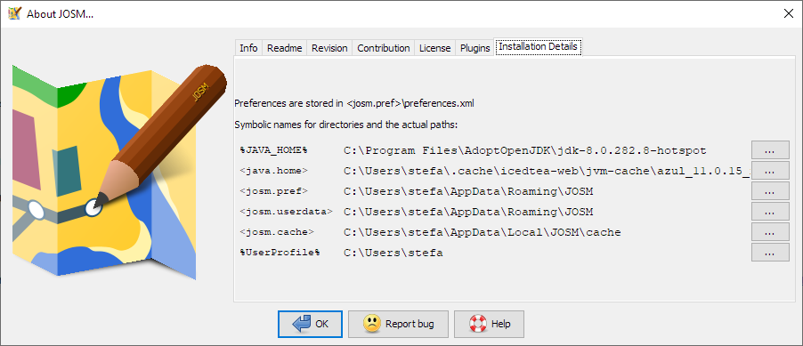 tab "Installation Detais" in About JOSM popup